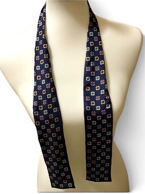 Vintage 100% Silk Skinny Scarf Navy Geometric Made in Japan RN 62720